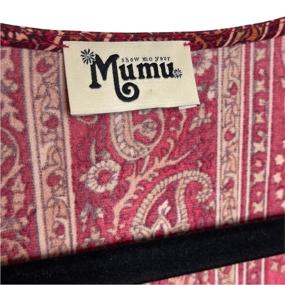 Show Me your Mumu Bryce Hutton Stripe Maroon Paisley Short Dress Womans Large - Picture 5 of 10